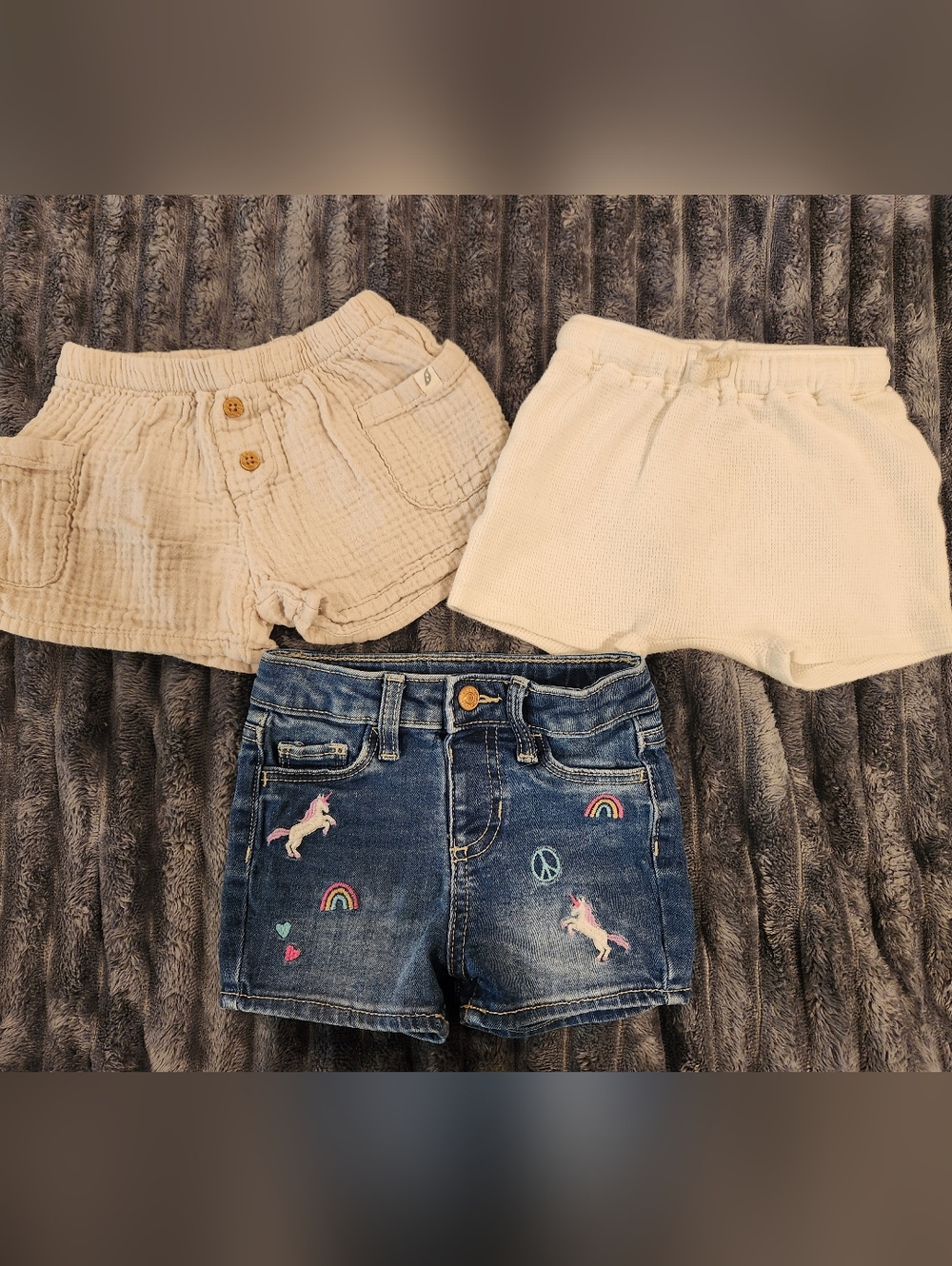 Kids Neutral and Denim Shorts Pack - Cream & Blue, Size 18M